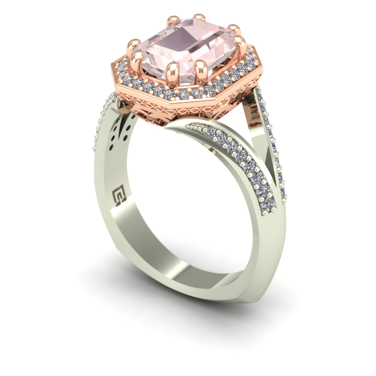 18K White and Rose Gold Twisted Shank Pink Diamond