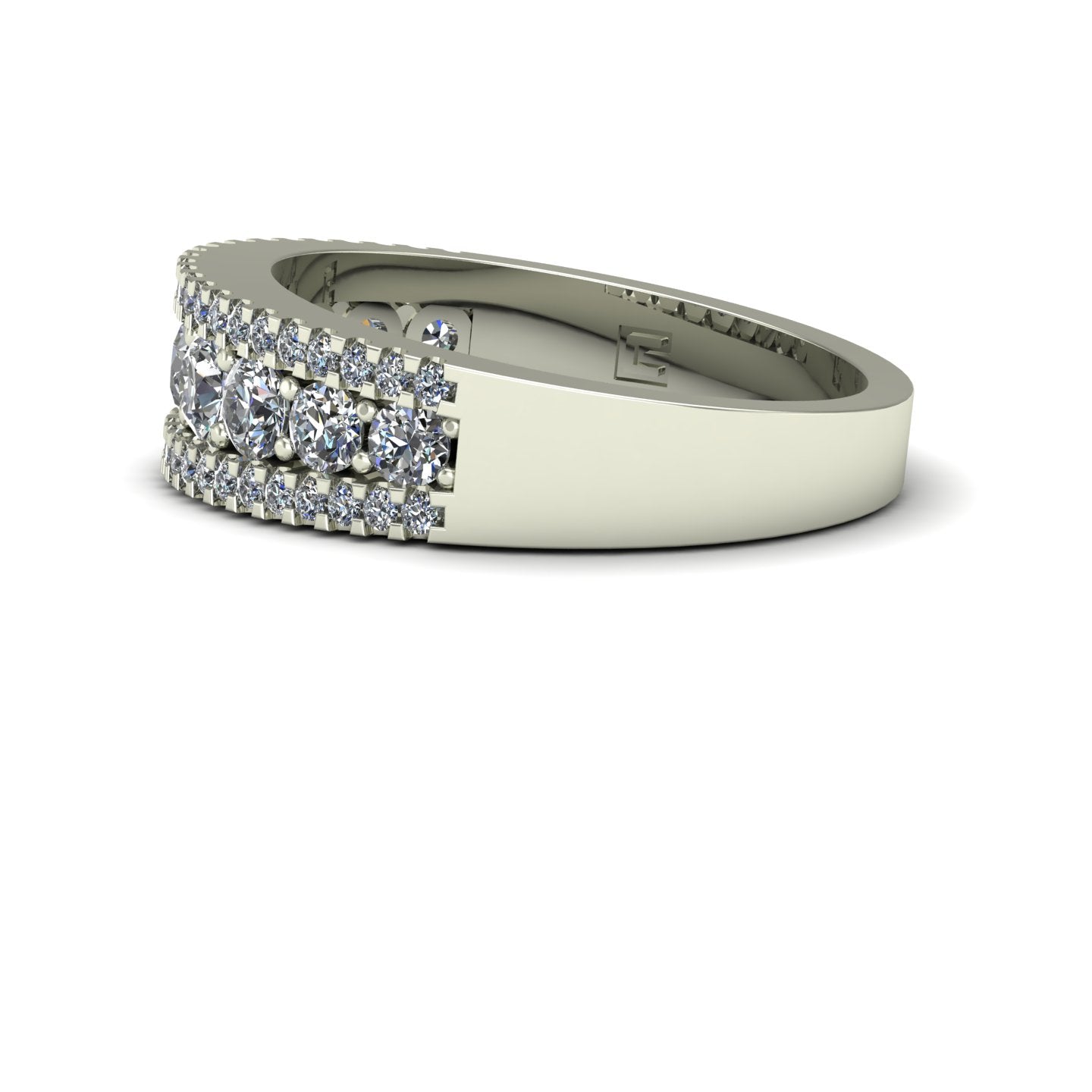 one carat diamond three row channel band in 14k white gold - Charles Babb Designs - side view