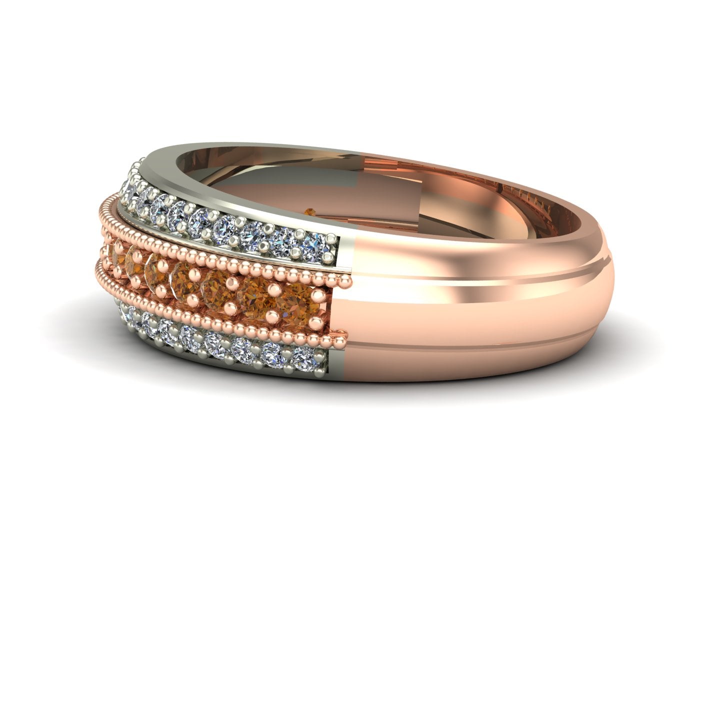 Cognac and white diamond band in 14k rose and white gold - Charles Babb Designs - side view