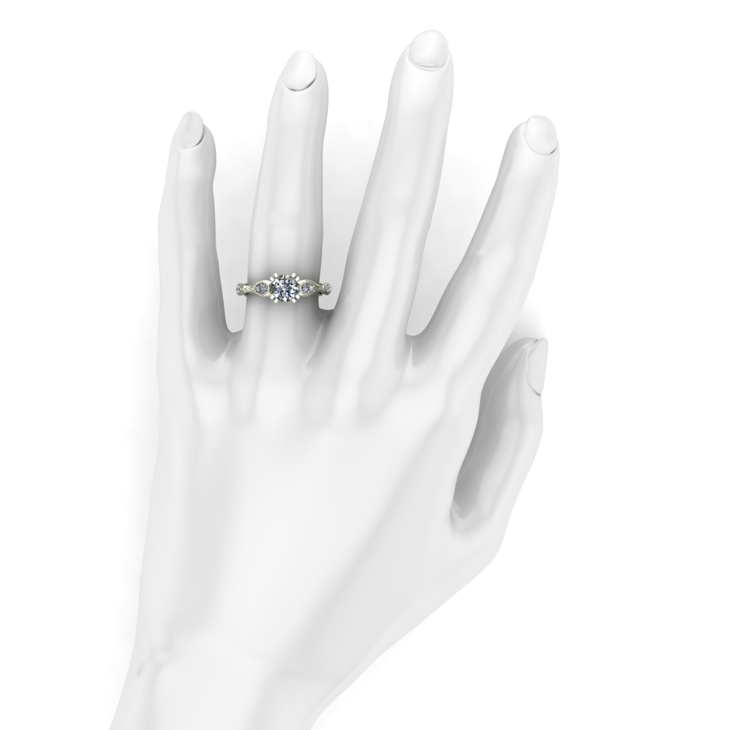 1ct diamond engagement ring with pear sides in 18k white gold - Charles Babb Designs - on hand