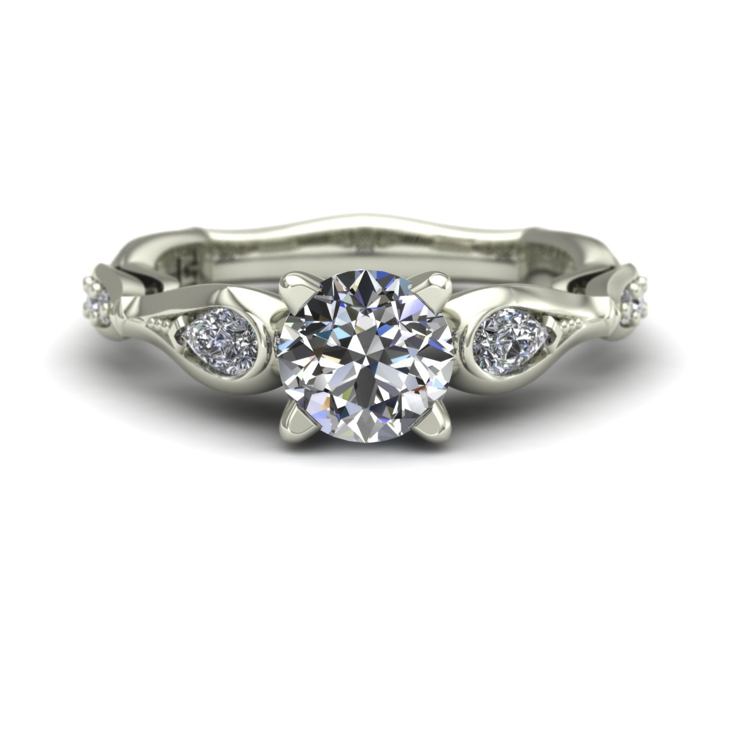 1ct diamond engagement ring with pear sides in 18k white gold - Charles Babb Designs - top view