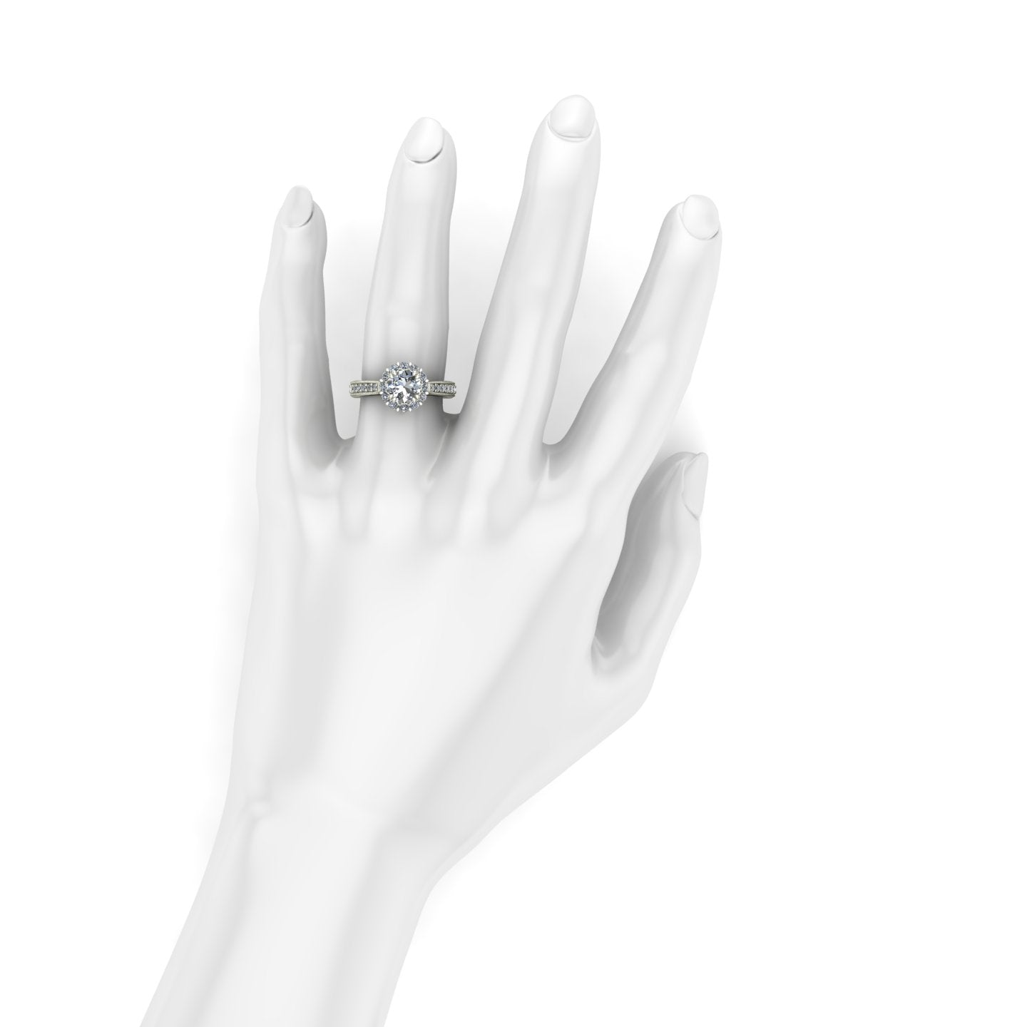 1 ct diamond posey flower halo engagement ring in 14k white gold - Charles Babb Designs - on hand