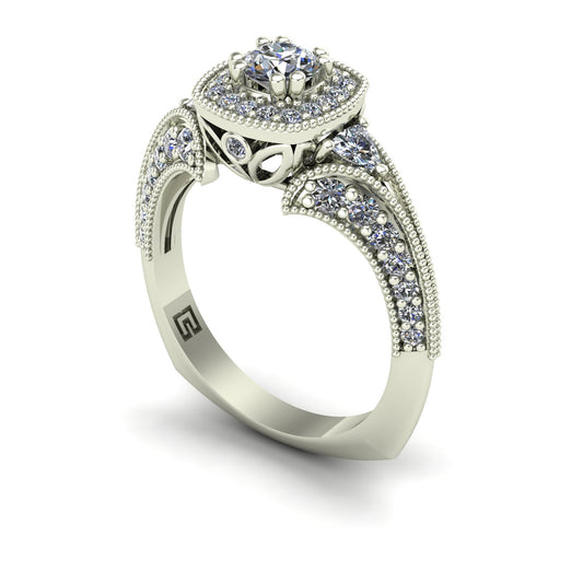 diamond halo engagement ring with trillions and split shank in 14k white gold - Charles Babb Designs