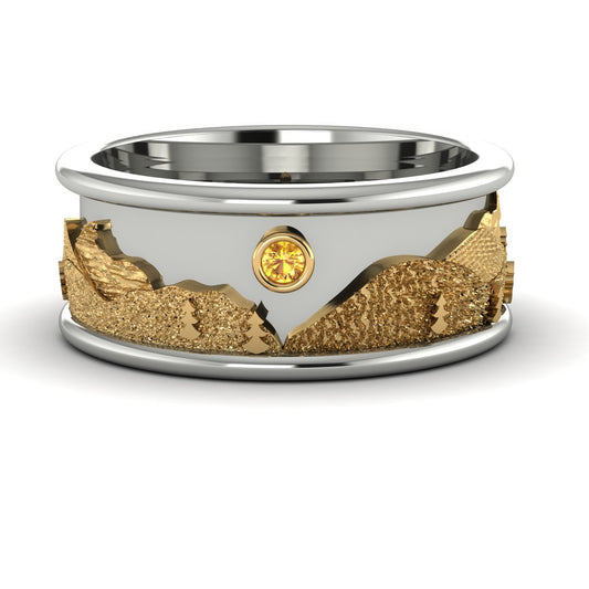 Grandfather Mountain Wedding Band in 14k Two Tone Gold