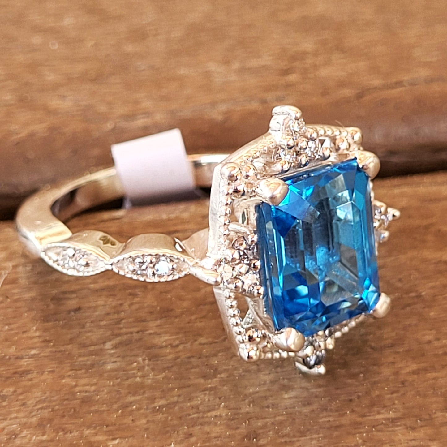 Ready to Ship emerald cut Swiss blue topaz ring in 925 sterling silver