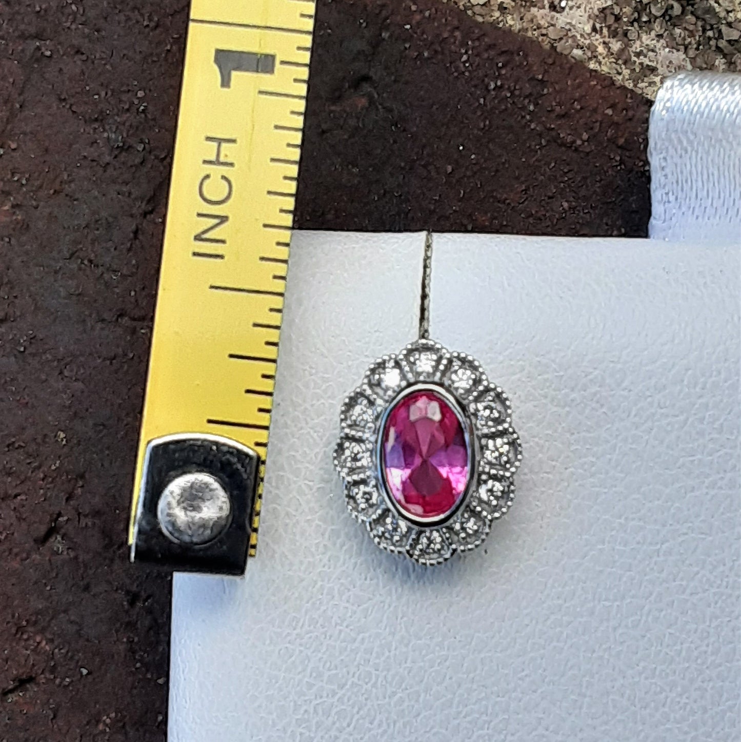 Ready to ship lab created pink sapphire and diamond oval earrings in 14k white gold