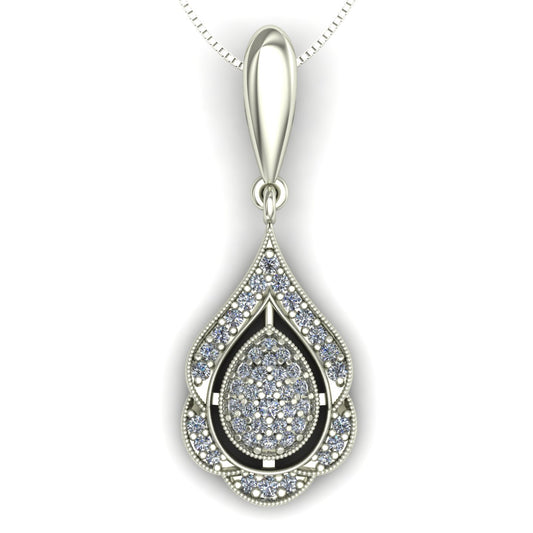 Pavé diamond pear shape pendant in 14k white gold - Charles Babb Designs