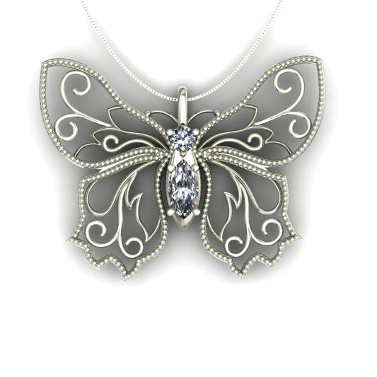 Diamond butterfly pendant in 14k white gold - Charles Babb Designs - top view