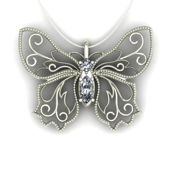 Diamond butterfly pendant in 14k white gold