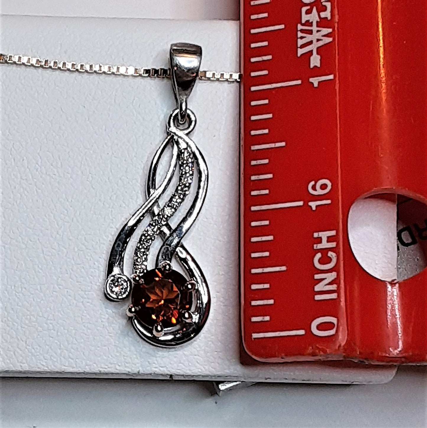 Ready to ship madeira citrine and diamond pendant in 14k rose and white gold