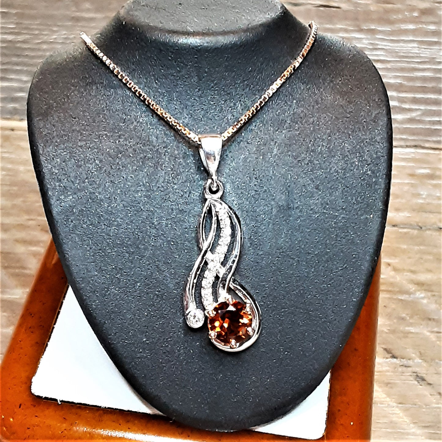 Ready to ship madeira citrine and diamond pendant in 14k rose and white gold