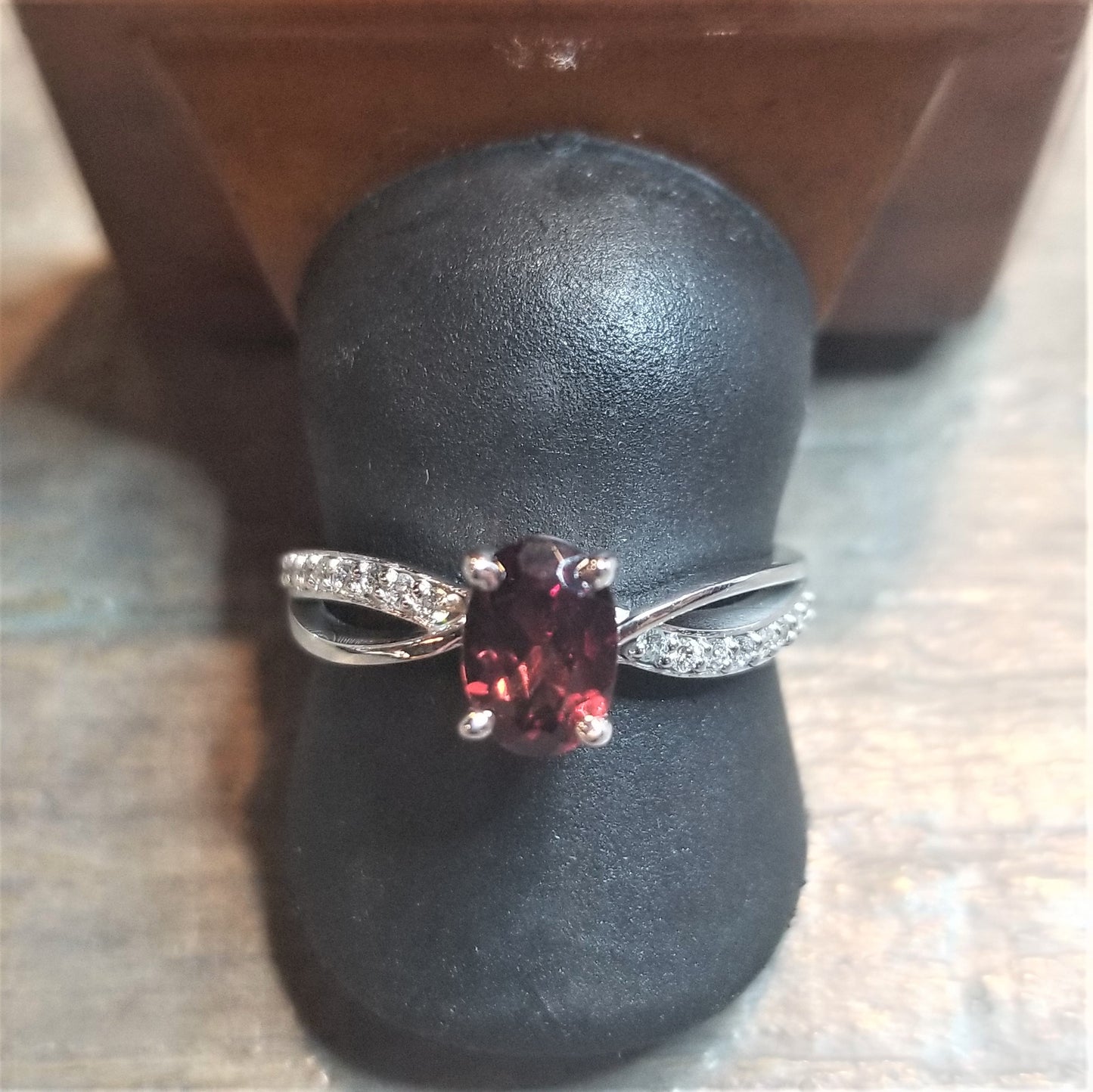 Ready to Ship oval garnet twist ring in 14k white gold