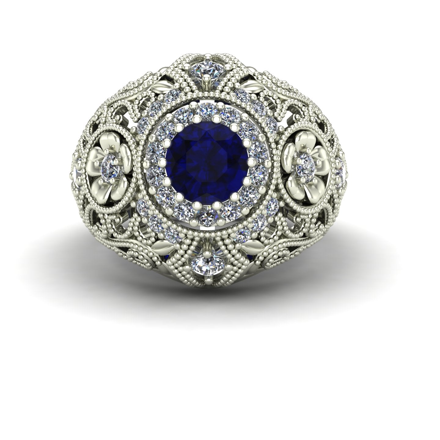 Color Change Sapphire Ring - Cushion 4.85 ctw Ceylon Sapphire and Diamond  Ring in 14k white gold (SSR-5880)