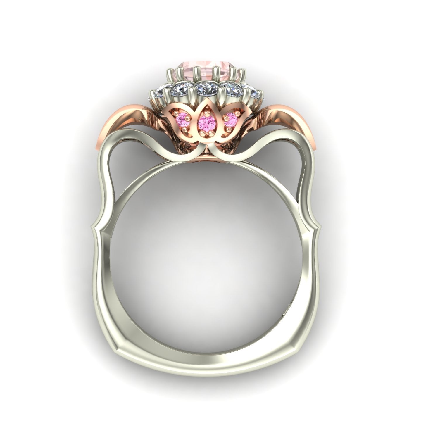 Morganite Ring, Created Morganite, Silver Flower Ring, Pink Vintage Ring, Pink Ring, Pink Diamond Ring, Unique Stone Ring, Silver Daisy Ring White