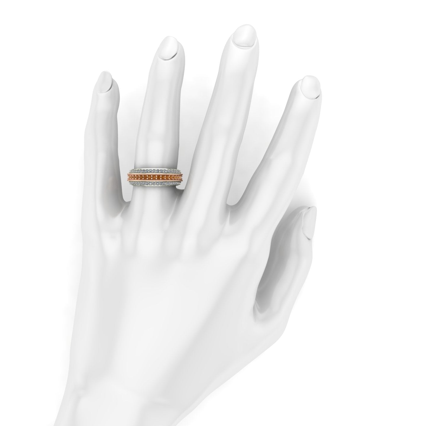 Cognac and white diamond band in 14k rose and white gold - Charles Babb Designs - on hand