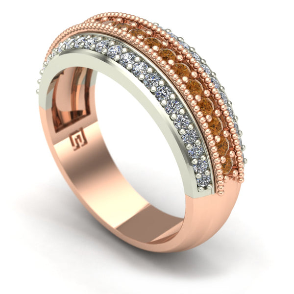 Cognac and white diamond band in 14k rose and white gold