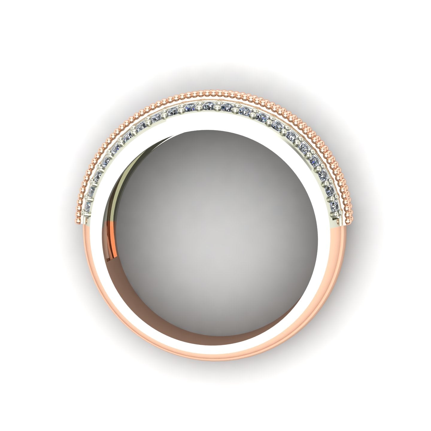Cognac and white diamond band in 14k rose and white gold - Charles Babb Designs - through finger view