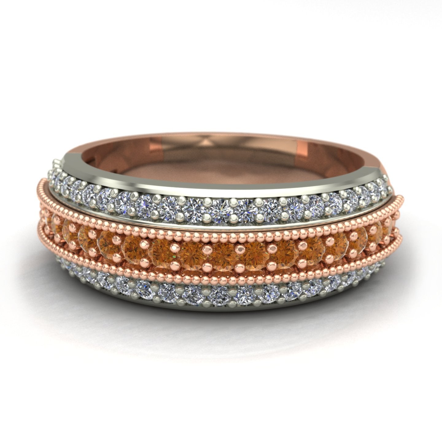 Cognac and white diamond band in 14k rose and white gold - Charles Babb Designs - top view
