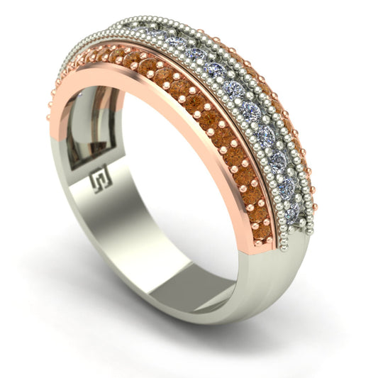 White and cognac diamond band in 14kwhite and rose gold - Charles Babb Designs
 - 1