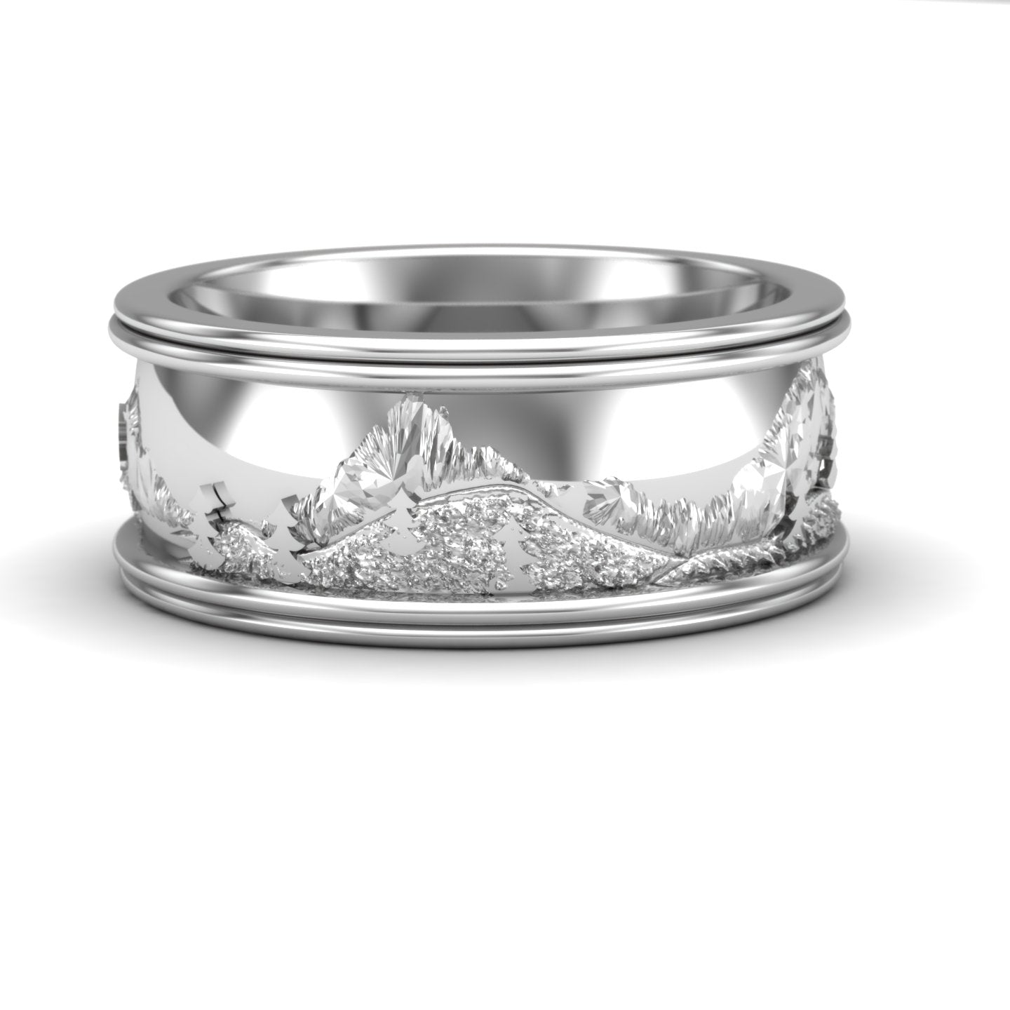 rocky mountain wedding band yellow sapphire in sterling silver - Charles Babb Designs - mountain scene