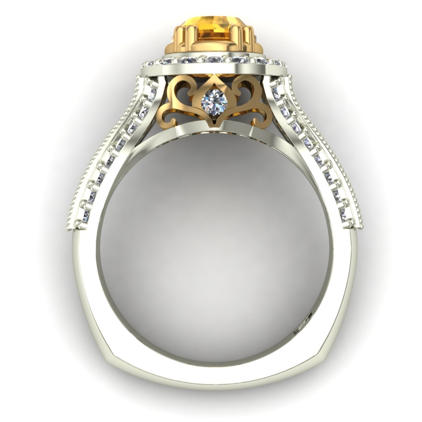 Yellow sapphire and diamond oval scroll ring in 14k yellow and white gold - Charles Babb Designs
 - 2