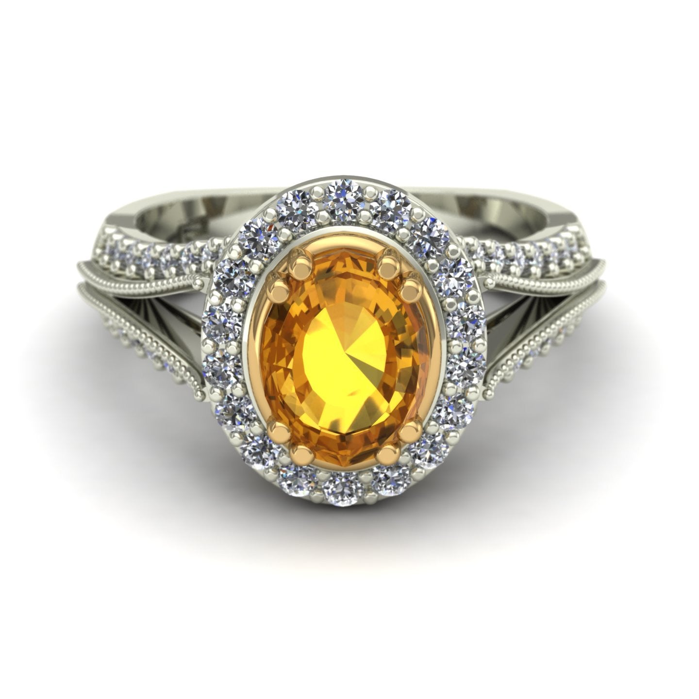 Yellow sapphire and diamond oval scroll ring in 14k yellow and white gold - Charles Babb Designs
 - 3