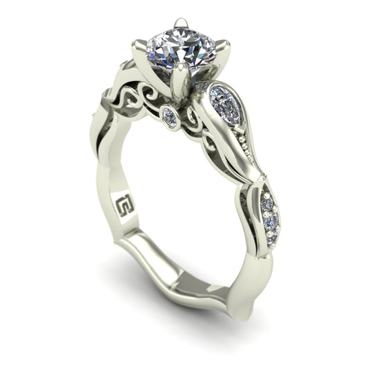 1ct diamond engagement ring with pear sides in 18k white gold - Charles Babb Designs