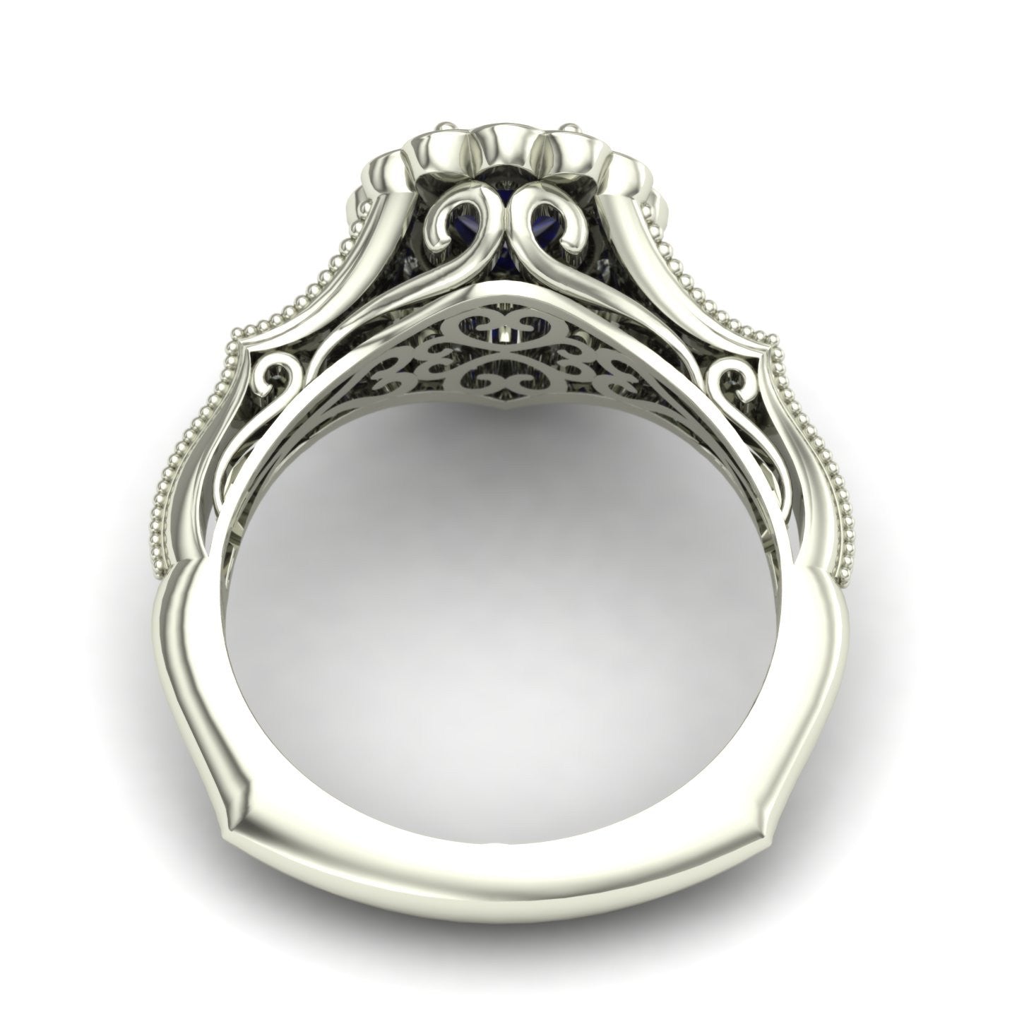 Pear blue sapphire and diamond vintage ring in 18k white gold - Charles Babb Designs - through finger view