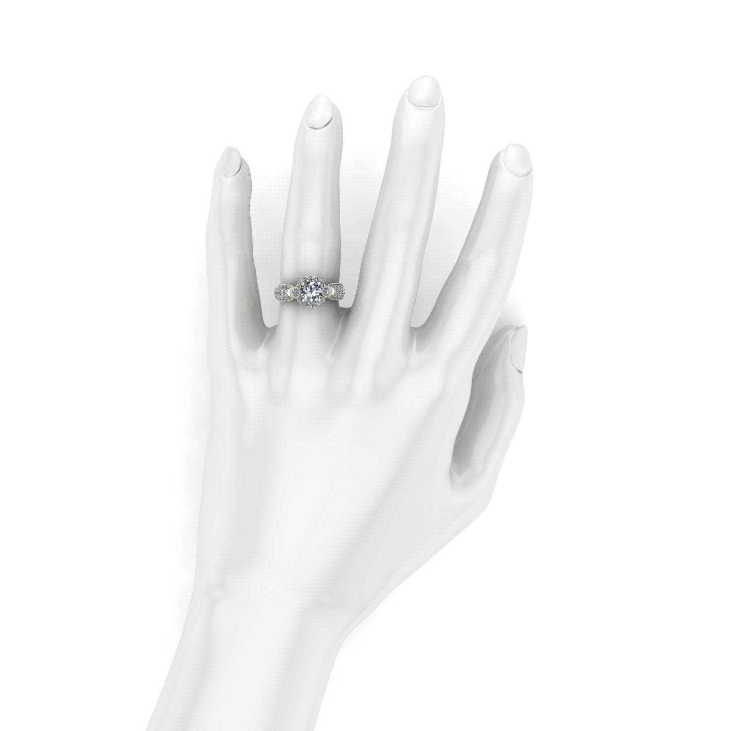 1ct diamond pavé engagement ring in 18k white gold - Charles Babb Designs - on hand