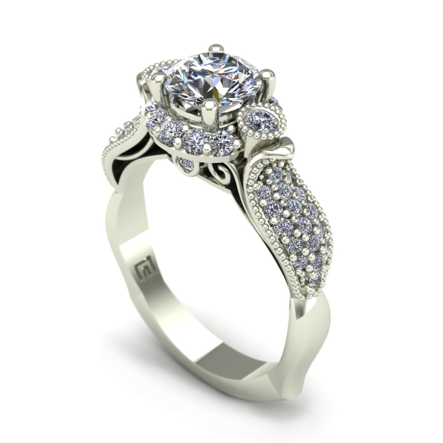 Diamond pavé engagement ring in 18k white gold