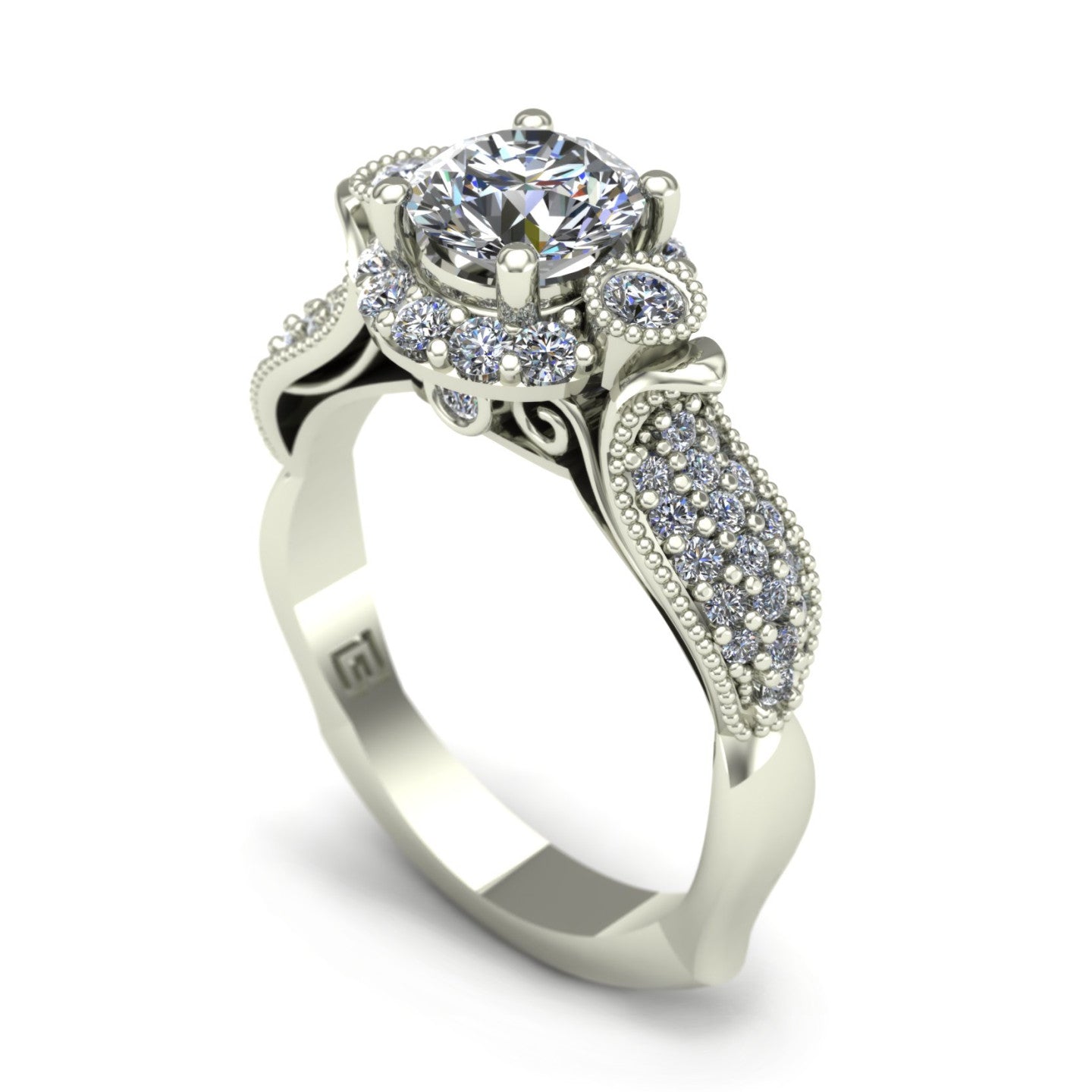 1ct diamond pavé engagement ring in 18k white gold - Charles Babb Designs