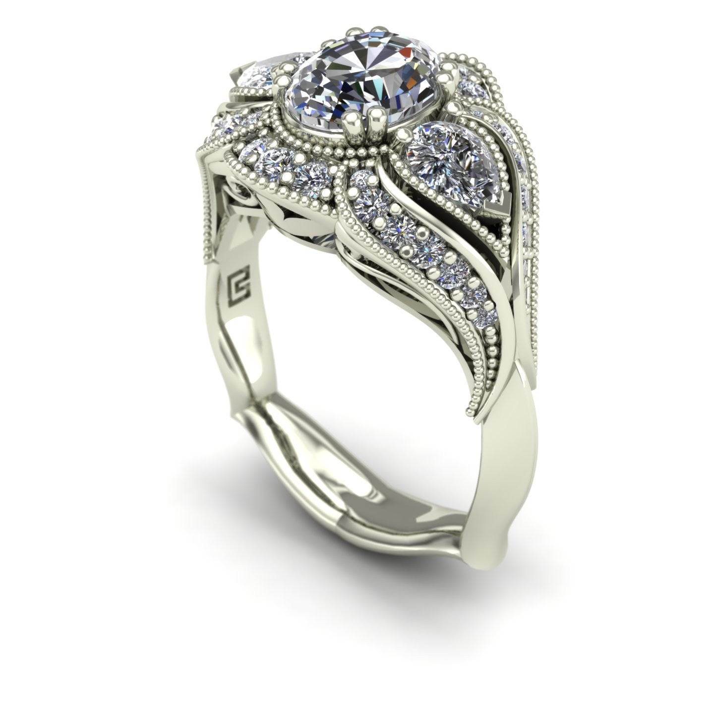 Oval and pear diamond engagement ring in 18k white gold - Charles Babb Designs
