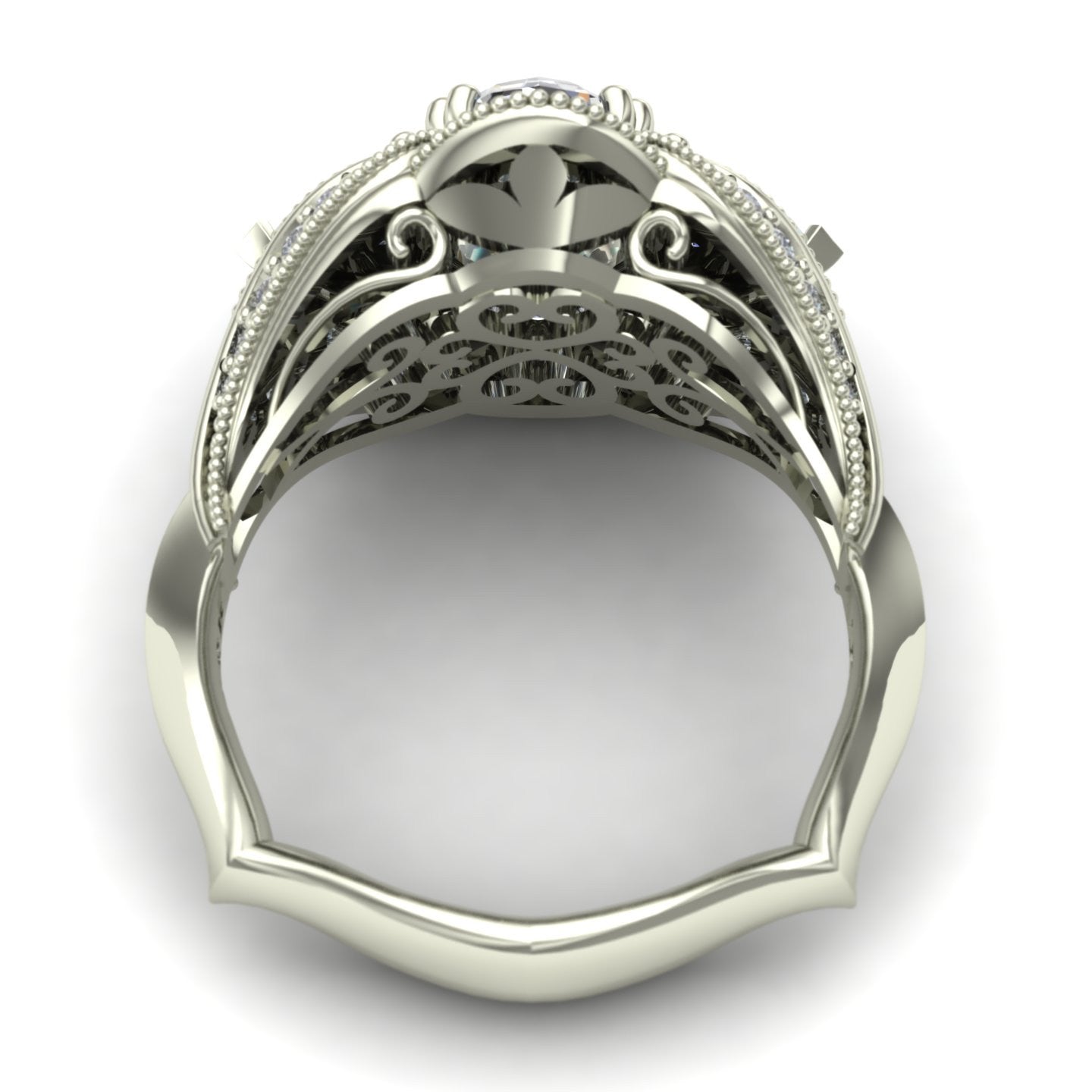 Oval and pear diamond engagement ring in 18k white gold - Charles Babb Designs - through finger view