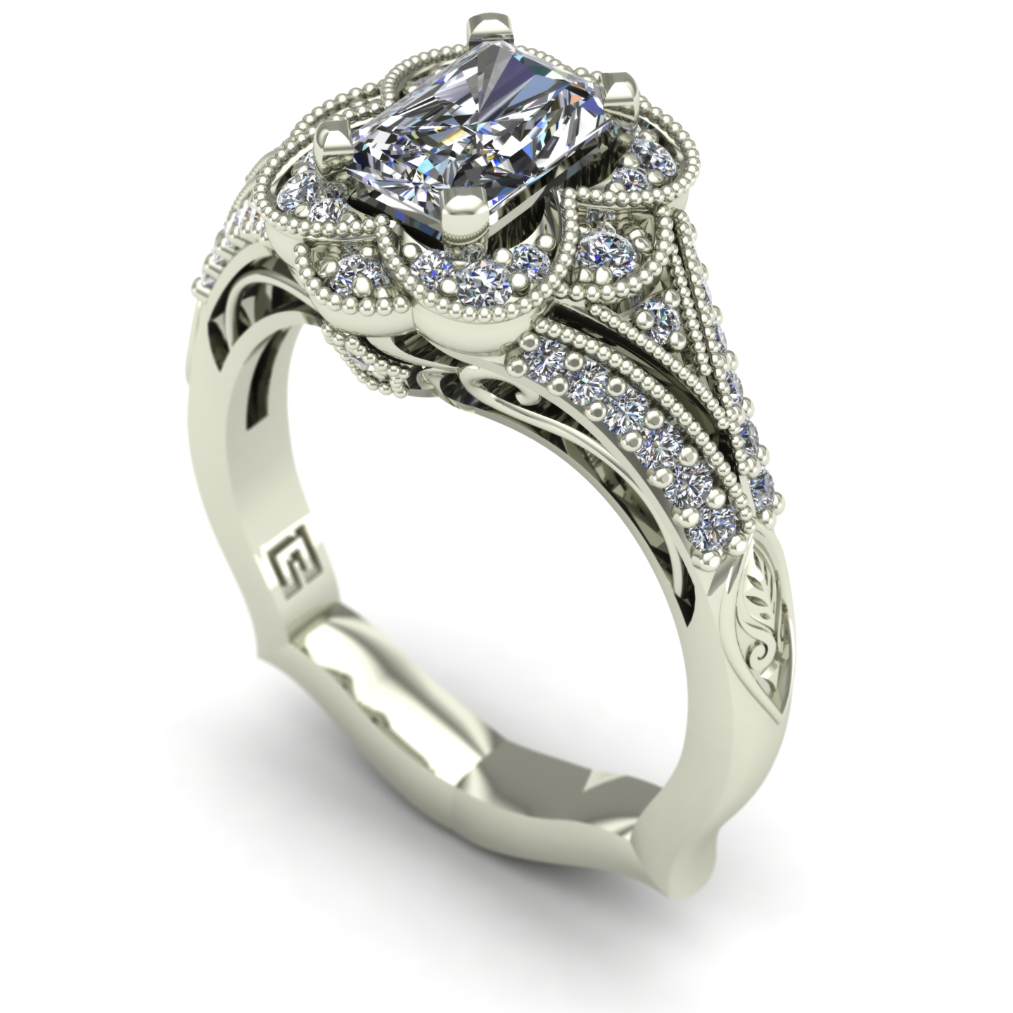 Radiant-cut diamond engagement ring in 14k white gold