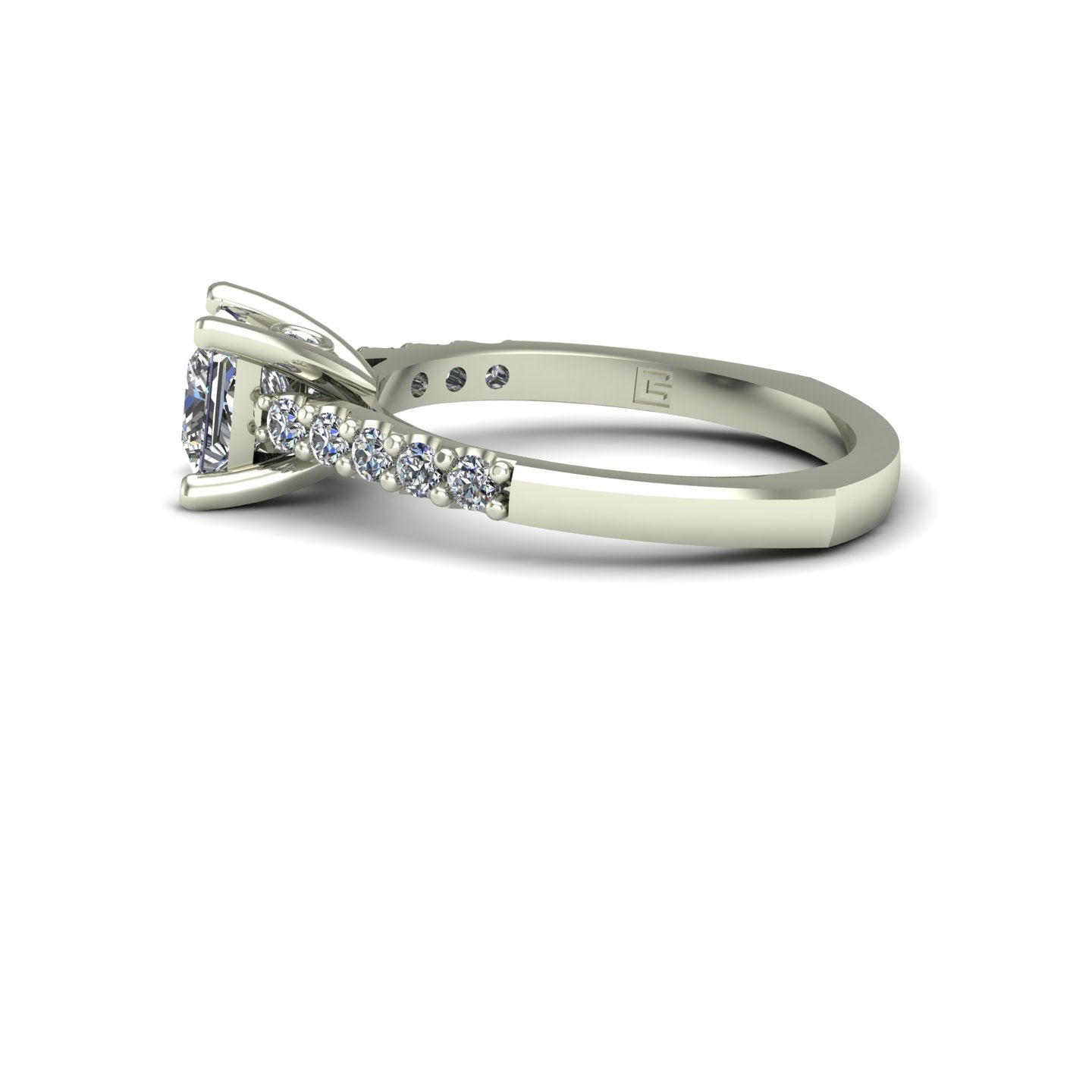 three quarter carat princess cut diamond engagement ring in 14k white gold - Charles Babb Designs - side view
