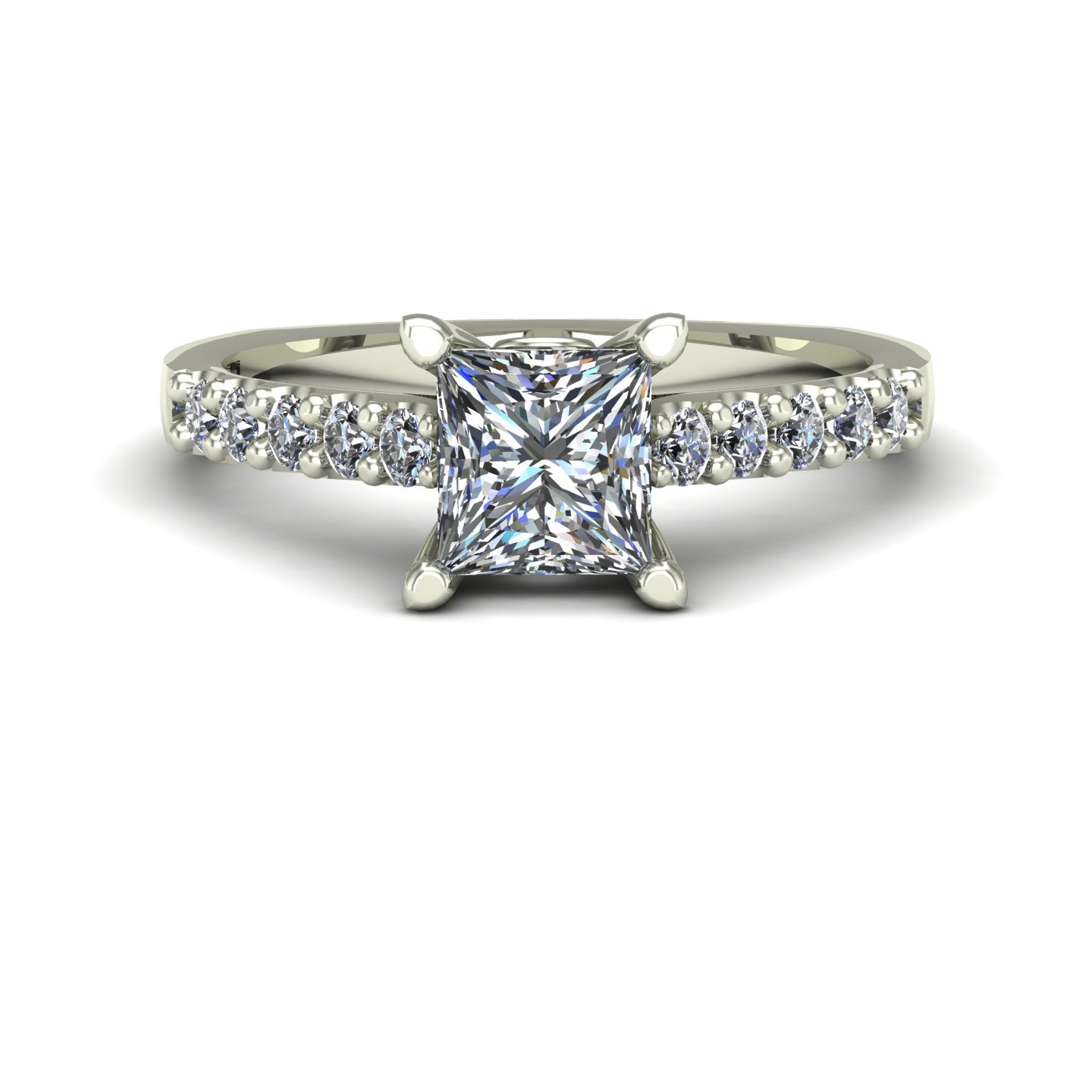 three quarter carat princess cut diamond engagement ring in 14k white gold - Charles Babb Designs - top view