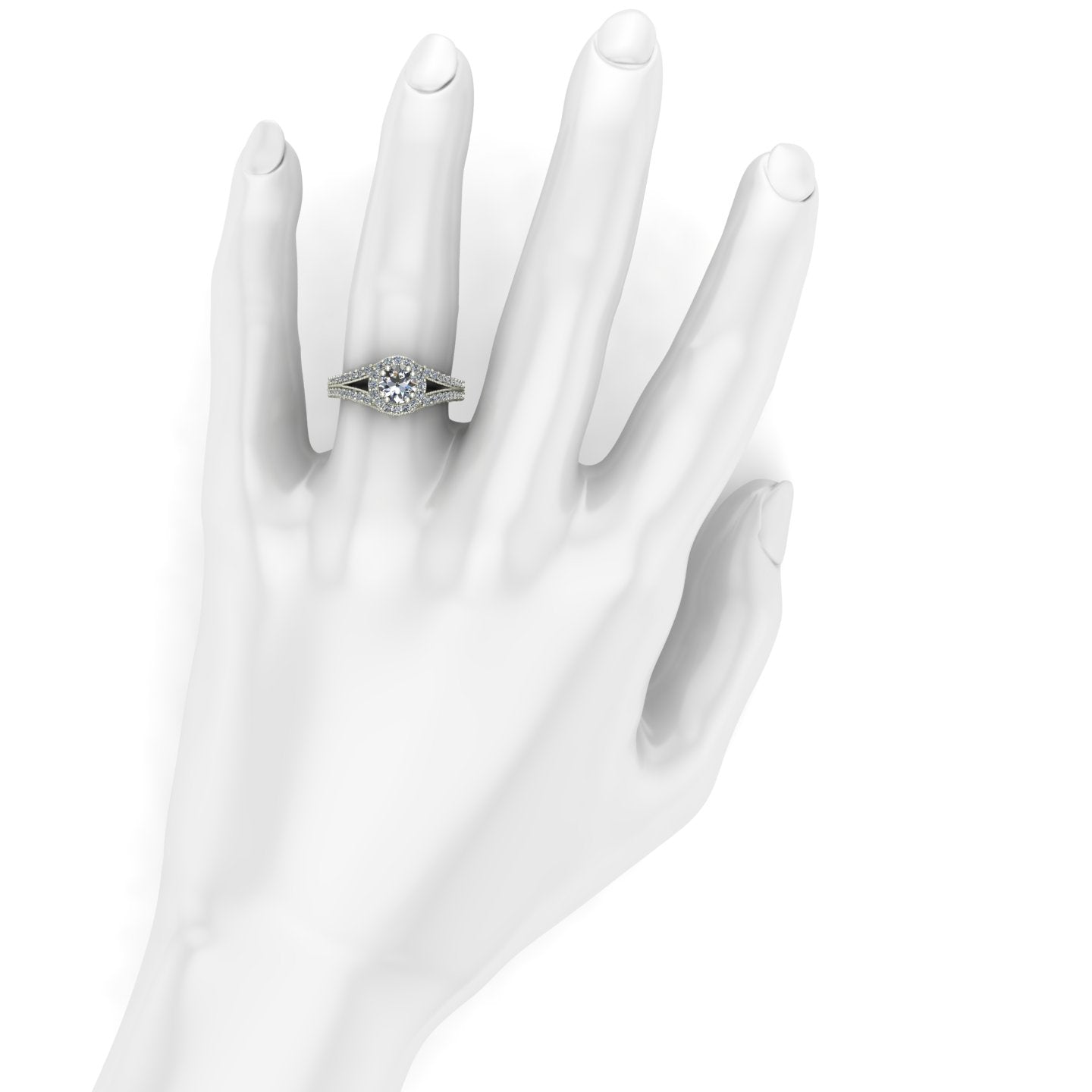 three quarter carat diamond engagement ring with scallop design in 14k white gold - Charles Babb Designs - on hand