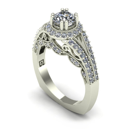 three quarter carat diamond engagement ring with scallop design in 14k white gold - Charles Babb Designs