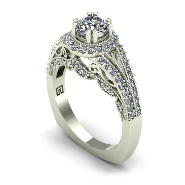 Diamond engagement ring with scallop design in 14k white gold