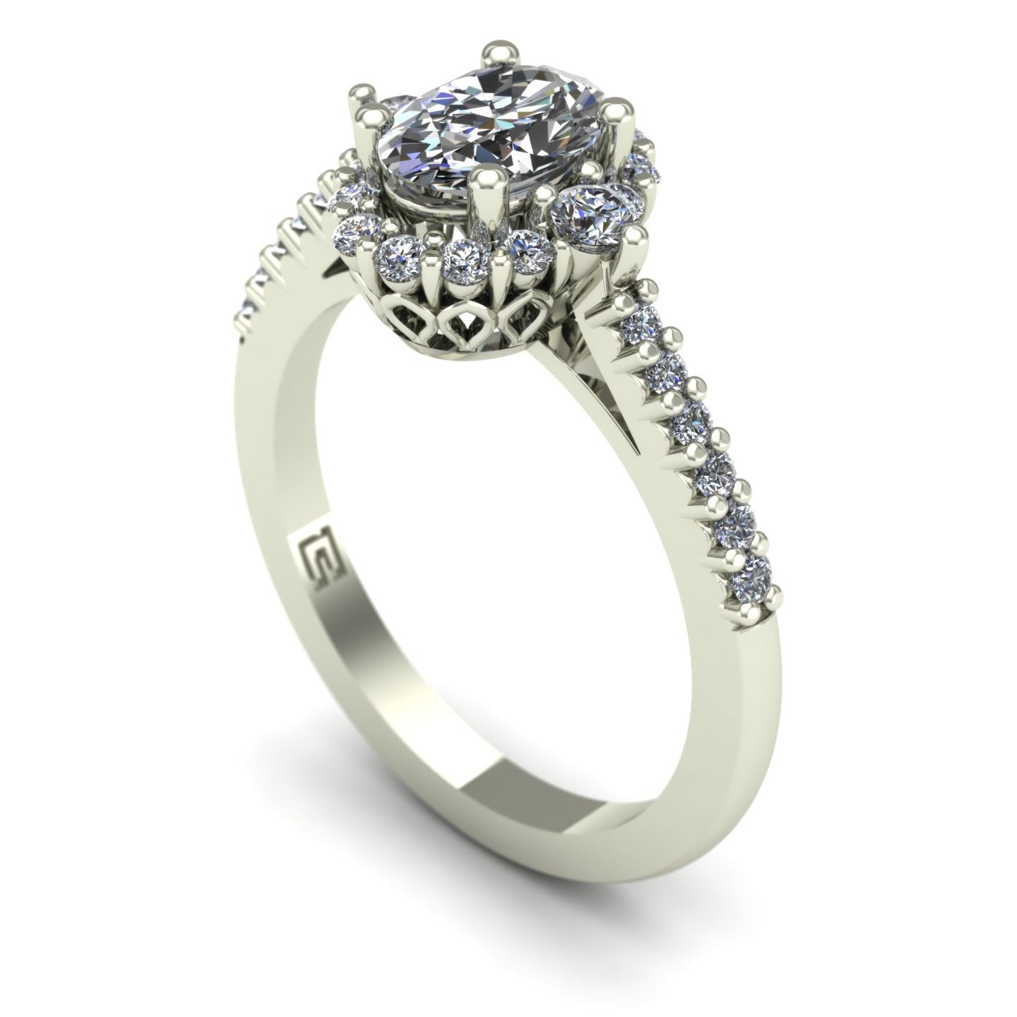 Oval diamond engagement ring in 14k white gold
