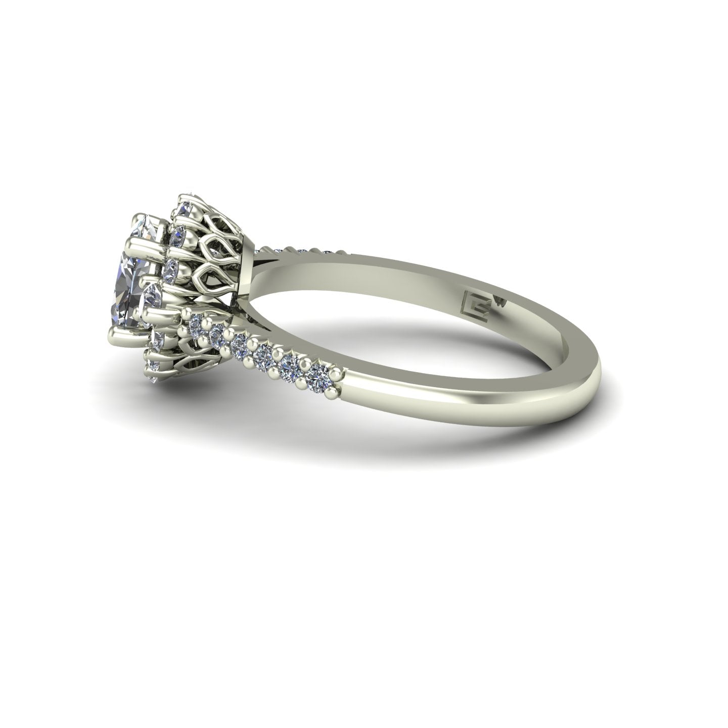 oval diamond engagement ring in 14k white gold - Charles Babb Designs - side view