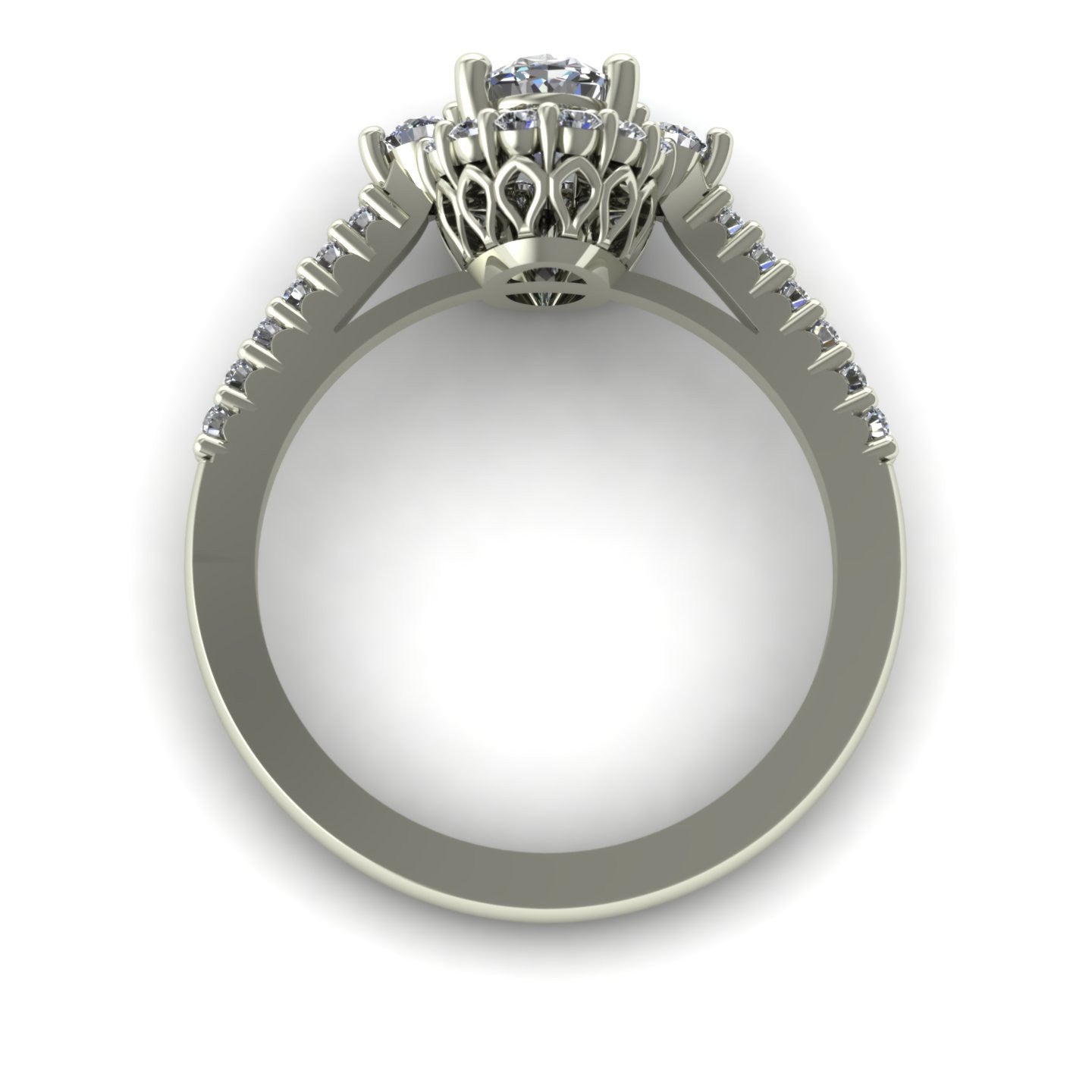oval diamond engagement ring in 14k white gold - Charles Babb Designs - through finger view