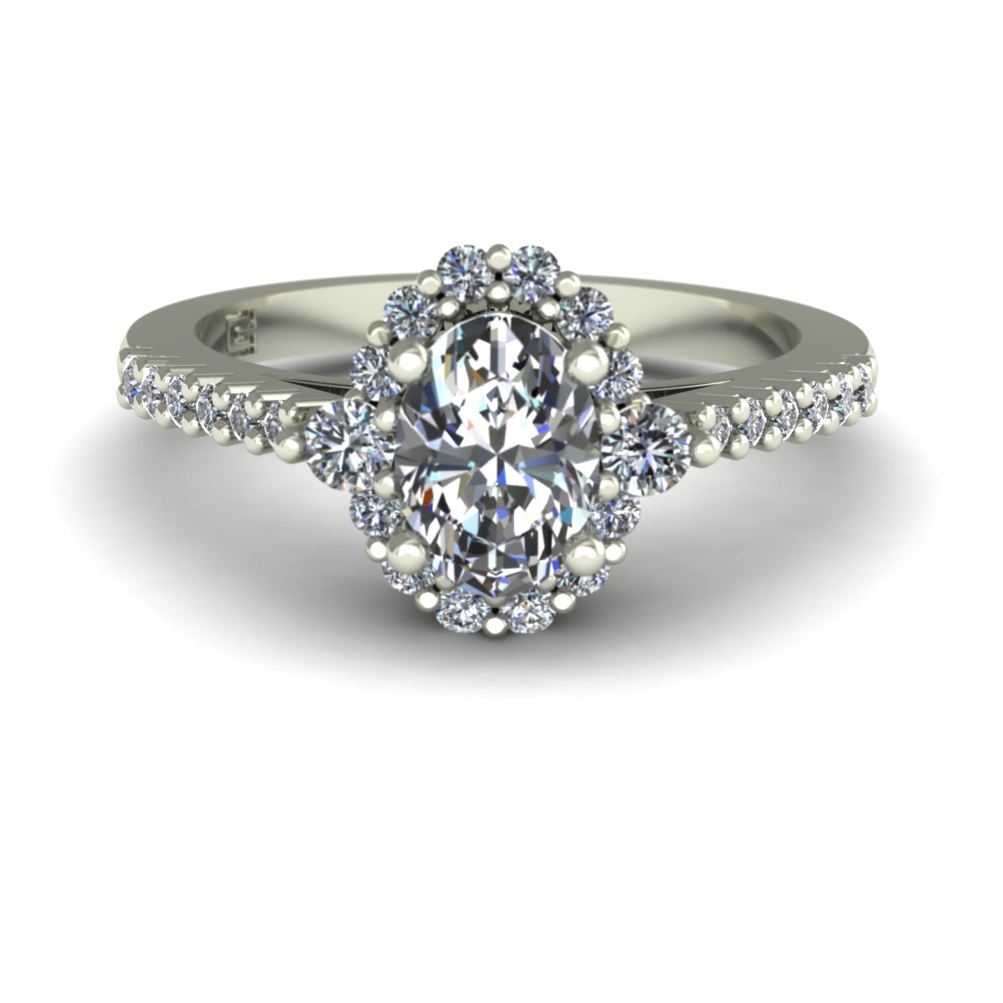 oval diamond engagement ring in 14k white gold - Charles Babb Designs - top view
