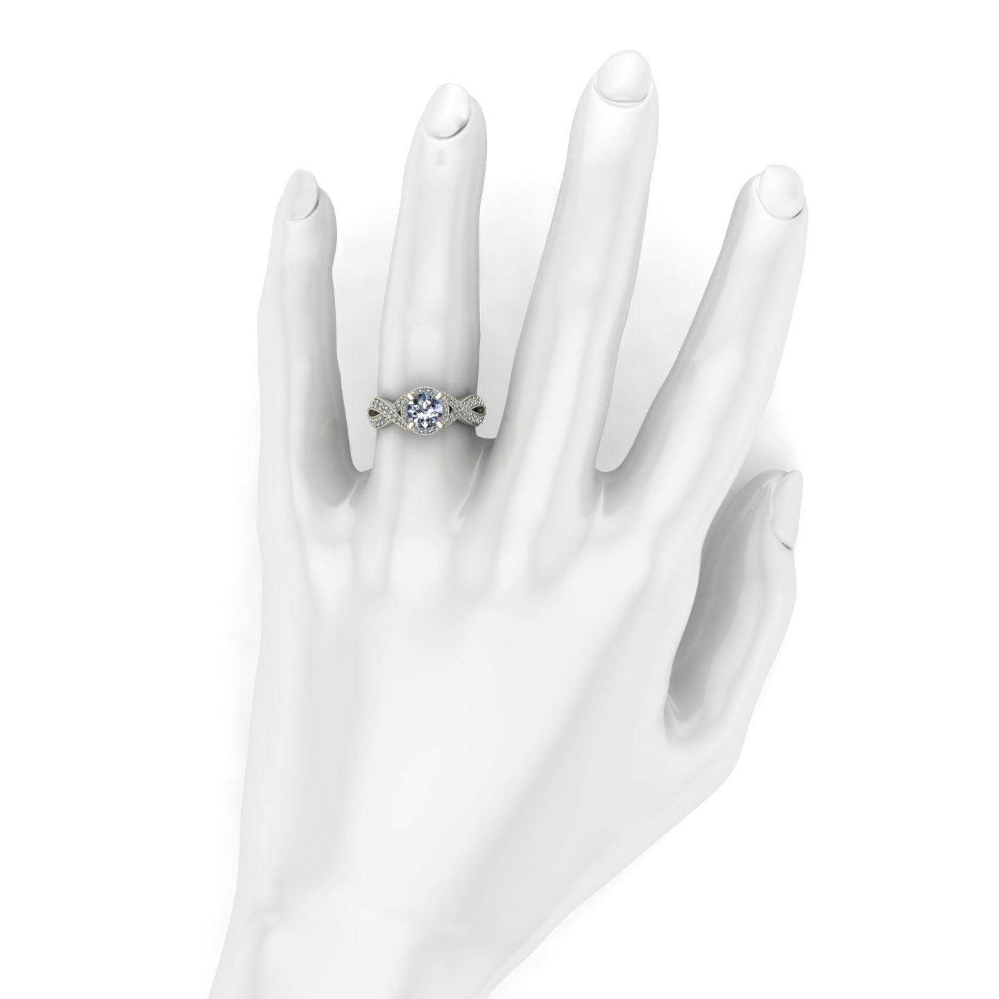 three quarter carat diamond engagement ring crossover shank 14k white gold - Charles Babb Designs - on hand