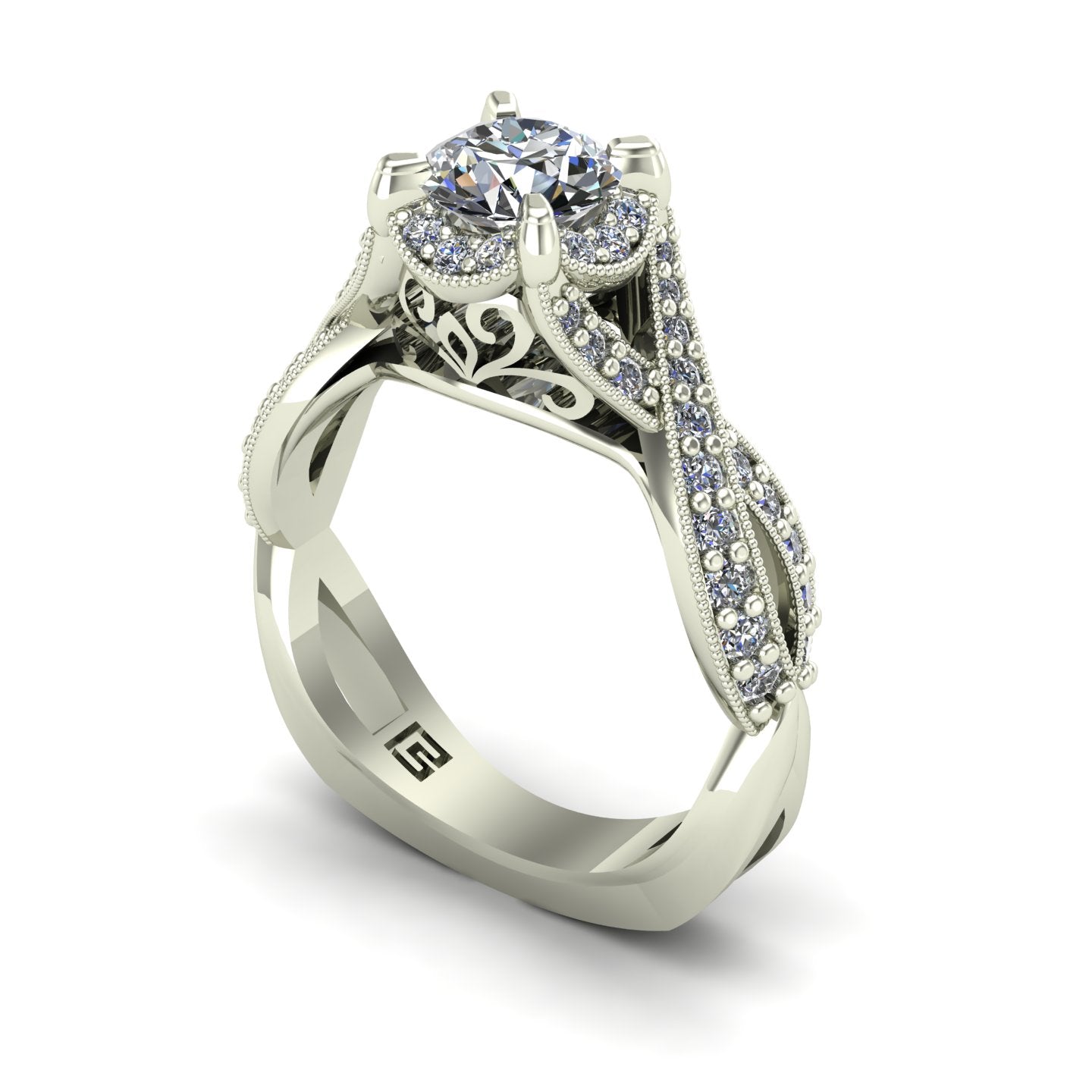 three quarter carat diamond engagement ring crossover shank 14k white gold - Charles Babb Designs