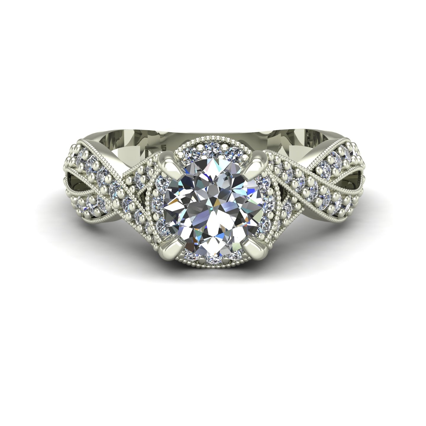three quarter carat diamond engagement ring crossover shank 14k white gold - Charles Babb Designs - top view