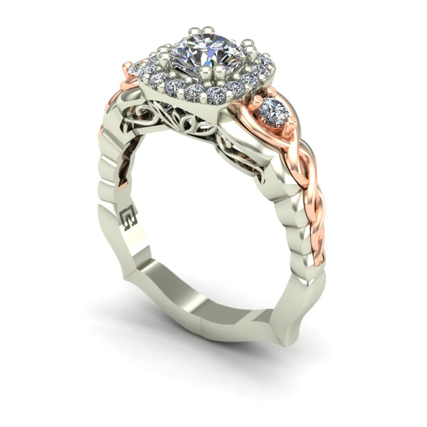 Diamond two tone engagement ring in 14k white and rose gold