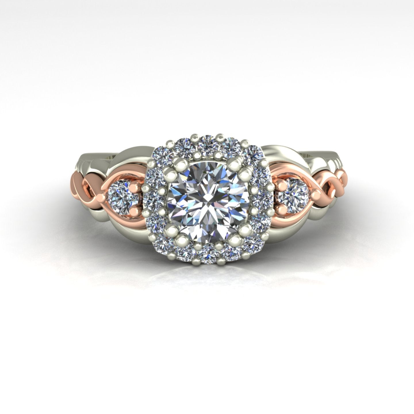 three quarter carat diamond two tone engagement ring in 14k white and rose gold - Charles Babb Designs - top view