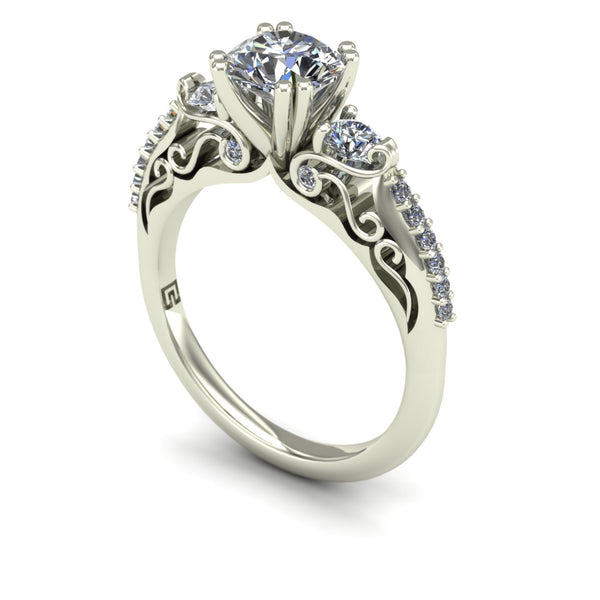 Diamond engagement ring with round sides in 14k white gold