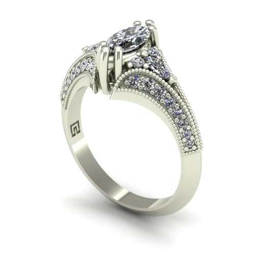half carat marquise diamond engagement ring in 14k white gold - Charles Babb Designs